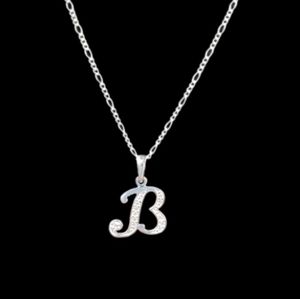 925 sterling‎ silver alphabet letter B  pendant necklace